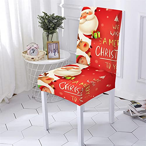 Highdi Weihnachten Stuhlhussen 1/2/4/6er Set Spannbezug Stuhlbezüge, Universal Waschbar Stuhlbezug Weiche Elastisch Hussen, Stretch Stuhlüberzug für Esszimmer Hotel Party (rot,2 Stück)