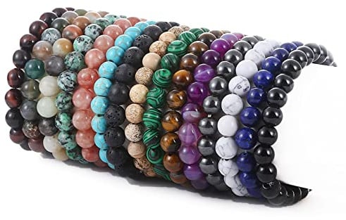 SONNYX 15 PCS 8mm Gorgeous Semi-Precious Gemstones Bracelets Unisex