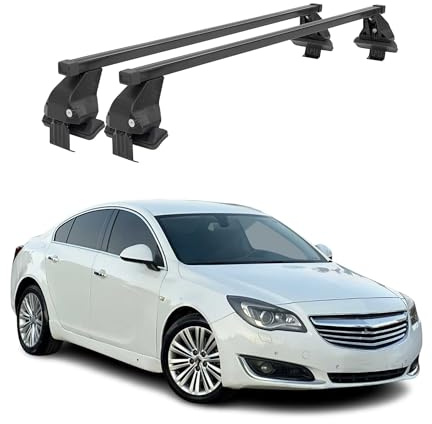 Menabo Dachträger Grundtäger kompatibel mit Opel Insignia A 2008-2017 Stahl 50kg Schwarz 2tlg Ohne Reling für Fahrradträger, Dachboxen, Skiträger Abschließbar