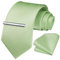 HISDERN Cravate de mariage et pochette de costume de couleur unie vert sauge, ensemble de pinces à cravate classiques pour hommes - Plusieurs couleurs