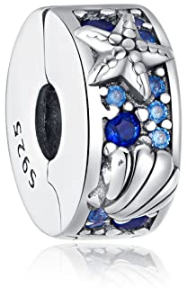 Alstiva Tropischer Seestern & Muschel Clip Charm Anhänger für Armband & Halskette - 925 Sterling Silber mit 5A Zirkonia