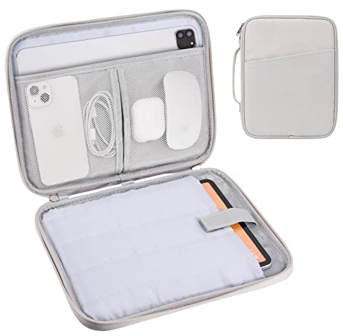11 Zoll iPad Travel Case Organizer, gepolsterte Schutzhülle Tablet Tragetasche für iPad Pro 11 (2022-2018), iPad Air (5/4. Generation), Galaxy Tab A8 A7/S 8/S7 (Weiß Grau-11)