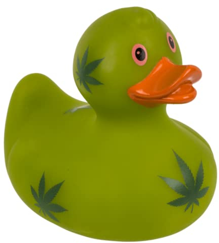 Badeente aus Gummi – Ente fürs Auto, wasser- und schmutzabweisend, ideal zum Baden von Babys, ab 6 Monaten, EU-zertifiziert (Patito Cannabis)