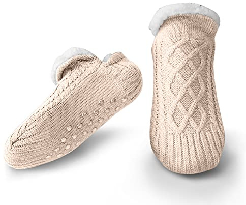 Litthing Chaussettes Antidérapantes Femme Homme, Chausson Femme pour Maison | Chaussette Antidérapante Thermique Hiver à Intérieur Polaire, Chaussons Chaude Grosses Pour Cadeau Noël, Taille 35-45