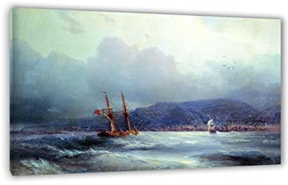 Gerahmt-Berühmte Gemälde von Ivan Aivazovsky-Bild auf Leinwand bedruckt-'Blick auf Trabzon vom Meer' Poster und Kunstdrucke-Wandbilder Für Wohnzimmer Leinwand Malerei 50x80cm(20x31in)