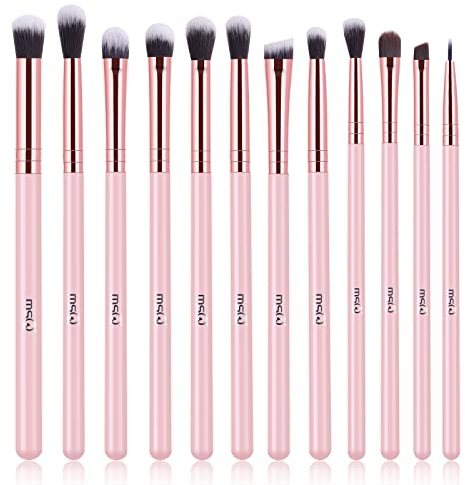 MSQ 12pcs Eyeshadow Brushes Make Up Eye Brush Set Professional Eye Makeup Brushes for Concealer Eyeliner Eyelash Eyebrow Blending Contour Pink Brush