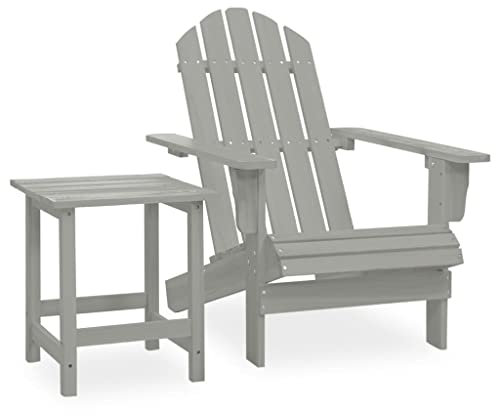homiuse Adirondack-Gartenstuhl mit Tisch Grau GartenmöBel Adirondack Chair Adirondack Stuhl Holz Loungesessel Armlehnstuhl Schaukelstuhl Holz Gartensessel Holz Massivholz Tanne 69,5x86,5x89,5 cm