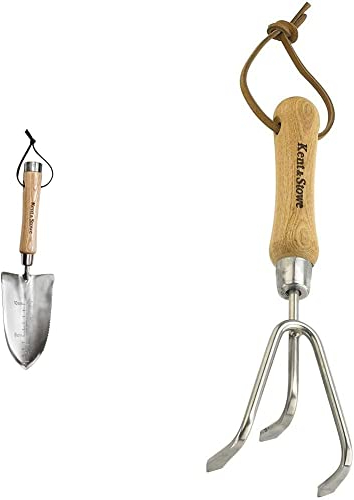 Kent & Stowe Multifunktionshandschaufel – Pflanzschaufel aus Edelstahl & 3 Zinken Grubber – Handgrubber aus Edelstahl, zum Aufbrechen verhärteter Böden, Gartenkralle mit Stiel aus Eschenholz,28 cm