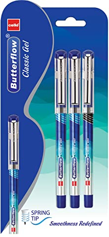 Cello Butterflow Classic Gelstifte | 3 Stück | Gelstifte Blau & Schwarz | Gelstifte Set für Studenten | Stifte für Büro | Gelstifte zum Schreiben von Stiften | Bester Stift für die Prüfung