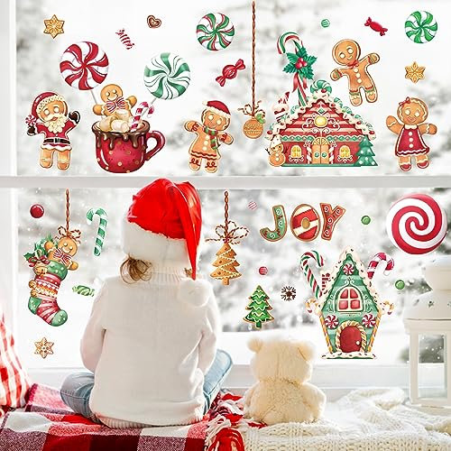 wondever Wandtattoo Weihnachten Küche Wandaufkleber Süßigkeiten Lebkuchenmann Weihnachten Fenster Wandsticker Wanddeko für Weihnachten Party Fenster Weihnachtsdeko