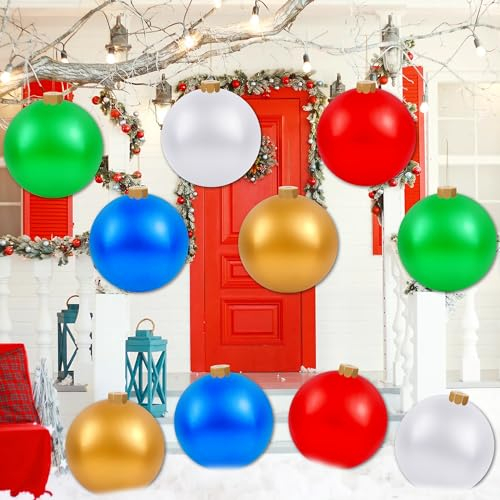 Weihnachtsdekoration für den Außenbereich, große aufblasbare Weihnachtskugeln, Weihnachtsschmuck, Dekoration für Haustür, Hof, Weihnachtsbaum, Innendekoration, mit Pumpe für Neujahr, festlich (22,9 cm