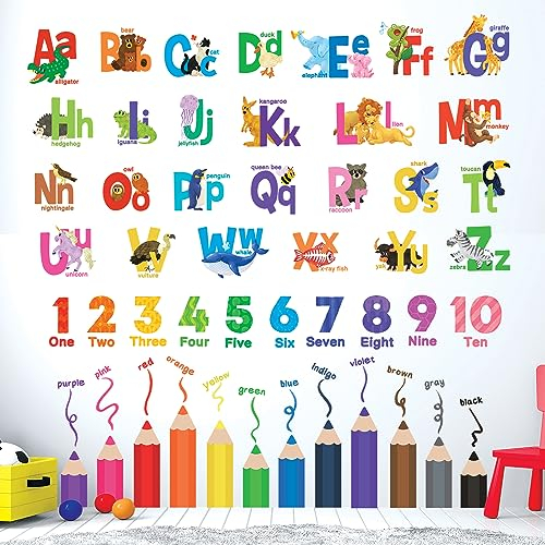 DECOWALL SG3-2316 Alphabet Nummer Wandtattoo (englisch.ver) ABC Wandsticker für Kinder Kinderzimmer Klassenzimmer Wandaufkleber Schlafzimmer