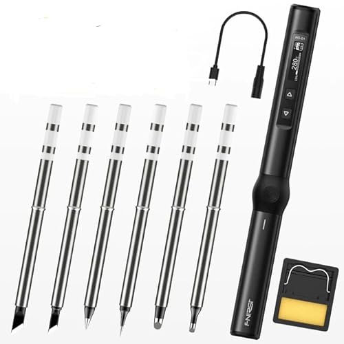 FNIRSI HS-01 Kit de fer à souder électrique intelligent PD 65 W Température constante réglable Chauffage rapide Portable Noir HS01 Six