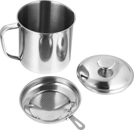 Zerodeko Vaso Filtrante in Acciaio Inossidabile Contenitore Del Bacon Drypings. Pentola Del Colino Supporto Per Grasso d Olio Oliva Domestico Staffa Acciaio Inossidabile 304 Non Magnetico