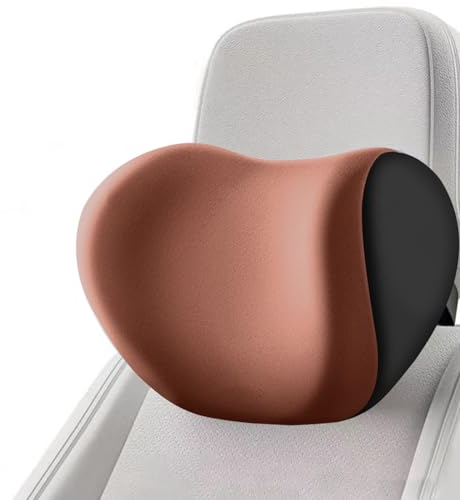 Almohada Cervical Coche, Almohada Cervical para Coche para Conducir, Almohada para el Cuello del Coche, Correas Ajustables para el Reposacabezas del Asiento del Coche (Café)