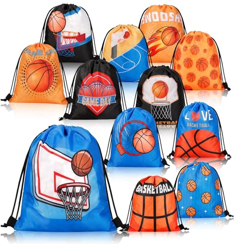 Kinmsito 12 Stück Kordelzugbeutel,Basketball-Tasche mit Kordelzug,Kordelzug Rucksack Tasche,Turnbeutel Kinder,Basketball Party Tasche für Kinder Kindergeburtstag Party Supplies,25x30cm,12 Styles