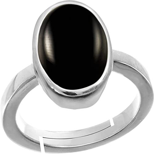 DENMOUS Schwarzer Hakik-Ring, Akik-Ring, original, natürlich, 12,00 Ratti, schwarzer Haqiq-Edelstein, astrologisch, versilbert, verstellbar, B0CTGD16M7AMZ2998, Small, Sterling Silber