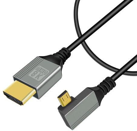 GELRHONR Cavo micro HDMI a HDMI a 90 gradi, 48 Gbps Ultra High Speed Micro HDMI maschio a HDMI maschio Supporto 8 K @ 60 Hz, 4 K @ 120 Hz, per GoPro, fotocamere (0,5 m Left Angle Micro HDMI)