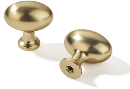 khtumeware 10 Pack 1-3/8 inch(35mm Brushed Brass Cabinet Knobs Satin Gold Oval Drawer Knobs Kitchen Cabinet Hardware Zinc for Dresser Drawers