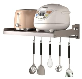 AVSMGP Soporte para Microondas Pared con 6 Ganchos Mueble De Cocina para Montaje En Pared para Microondas para Cocina, Comedor, Sala De Estar, Estudio,40 * 25cm