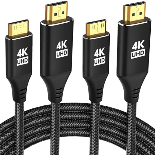 kfdlink 4K Mini HDMI to HDMI Cable 1.8M 2Pack, High Speed 4K 60Hz HDMI 2.0 Cord, Compatible with Camera, Camcorder, Tablet and Graphics/Video Card, Laptop, Raspberry Pi Zero W