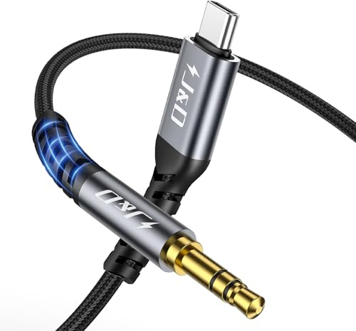 J&D USB C a Adaptador de Audio de 3,5 mm, Cable Auxiliar Macho Tipo C a Auriculares Para Coche Trenzado de Nylon, Compatible Con iPhone 16/17 Series, Galaxy S24/S25 Series, 2 m