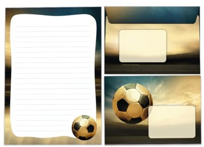Briefpapier-Set Briefblock mit Umschlag für Jungen Jungs Kinder Fußball gold Kindermotiv Briefbögenblock liniert (Block A5 mit 25 Blätter + 15 Umschläge)