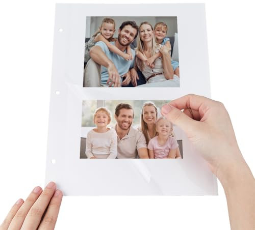 SUPERFINDINGS 25 Sheets Photo Album Refill Page 12.4x9.4inch Photo Album Pages for 3 Ring Binder A4 Photo Sleeves Photo Album Self Adhesive Pages for Postcards Stamps