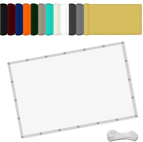 Tenda parasole rettangolare, impermeabile, 9 x 5 m, resistente ai raggi UV, resistente alle intemperie, per recinzione, pergola, balcone, vela bianca, con occhielli e corda inclusa