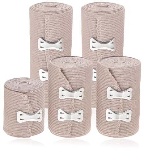 5 Rotoli Bendaggi a Compressione Elastici con Clip in Metallo, Bende Elastiche, con Clip in Metallo Rotoli Benda, Benda Sostegno, Benda Sportiva, per Ginocchio, Caviglia, Polso