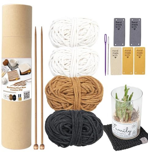 Strickset Für Anfänger Erwachsene Komplett Mit Stricknadeln – Strick-Startset Für Untersetzer Zum Häkel Und Strickgarn Mit Anleitung, Di-y Schal Aus Wolle Zum Stricken – Geschenkidee Bastelbedarf Und