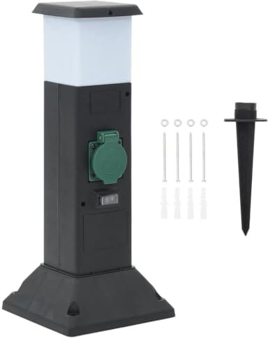 Brokky Outdoor Socket Column with Lamp and Spike 2-Way 16x16x39.5 cm-Weatherproof Electric Box for Outdoors
