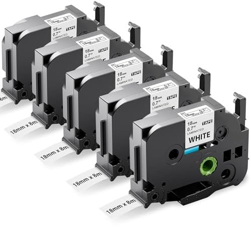 Upwinning Tz 241 D410 Bänder 18mm Kompatible mit Brother P-Touch Bänder 18 mm x 8 m, TZe-241 Tze241 Tze 241 Weiß, für Brother Beschriftungsgerät Ptouch D400 D400VP D450 1830 900 PT-2430, 5er-pack