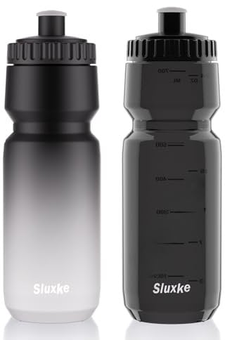 SLUXKE 720ml Fahrrad Trinkflasche, 2 Stück Wasserflasche Fahrrad, Squeeze Rennrad Flaschen Auslaufsicher Fahrradflaschen, Geeignet für Outdoor, Fitness, Radfahren, Laufen (Schwarz Weiß und Schwarz)