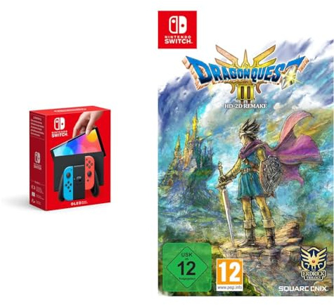 Nintendo Switch-Konsole (OLED-Modell) Neon-Rot/Neon-Blau & DRAGON QUEST III HD-2D Remake (Switch)