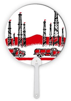 no/no Car Mountain Tower Chinese Revolution Plastic Round Handheld Fan Decorations Craft