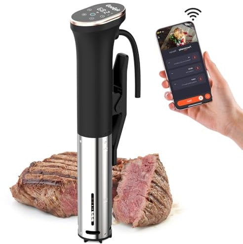Cooksir Sous Vide Garer Stick, 1400W, Wi-Fi APP & Touch-Bedienung, Sous Vide mit Edelstahlgehäuse, 360° Zirkulation, Temperatureinstellung 10-90°C, Timer für 1-99 Mins, Kochbuch, IPX7 Wasserdicht
