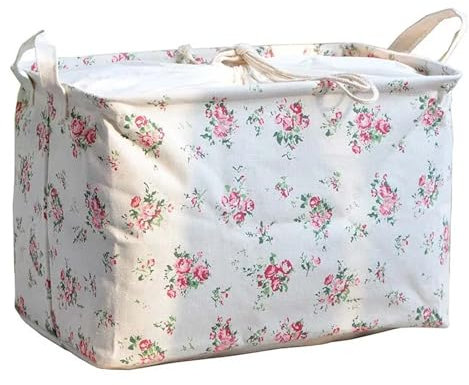 HXPKKX KANGYEBAIHUODIAN Cesta de Almacenamiento for Ropa Sucia de Gran Capacidad, Organizador de Juguetes for niños con Cubierta de algodón y Lino, Rayas de Puntos, Flores, Ropa Sucia(L 48x33x27cm)