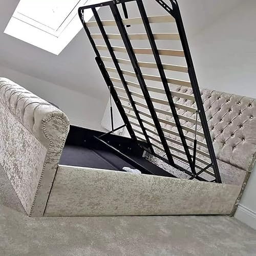 Bed Croft Chesterfield Ottoman Gas Lift Sleigh Bed - Upholstered Crushed Velvet Fabric - Uk Made - Single/Double/King/Super King (Silver Crush, King 5ft)