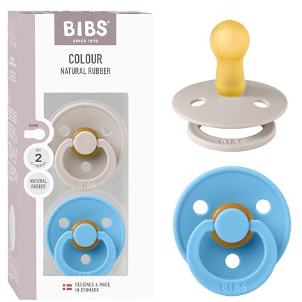 BIBS Colour Schnuller 2er-Pack, BPA-frei, Kirschform Nippel. Naturkautschuk/Latex, Hergestellt in Dänemark, Größe 2 (6-18 Monate), Mushroom/Breeze