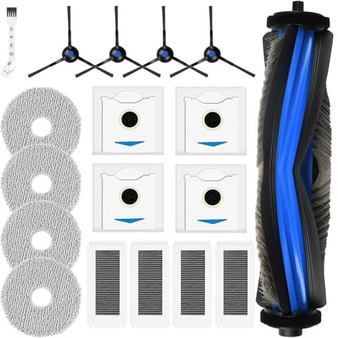 18 Stück Zubehör Set für Ecovacs Deebot N30 / N30 PRO OMNI Saugroboter, 1 Hauptbürste, 4 Mop, 4 Seitenbürsten, 4 Staubbeutel, 4 Filter, 1 Reinigungsbürste