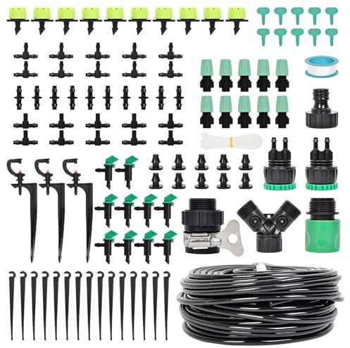 HOINCO 98FT 153 Kits Riego por Goteo Automático Pulverización Jardines | Sistema de riego automático para jardín, invernadero, parterre, patio, césped.