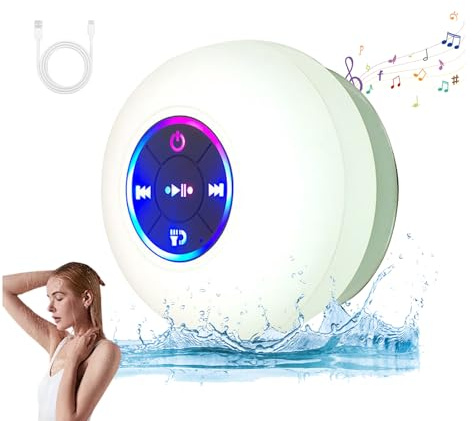 Integralz Shower Speaker, Integralz Speaker, Bathroom Waterproof Wireless Bluetooth Speakers with LED Light, Mini Bluetooth Shower Speaker Waterproof Suction, for Bathroom And Outdoors (White)