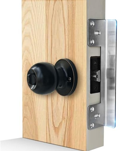 MOSECYOU Outward Opening Door Security Protector Shields 7, Satin Nickel, Heavy Duty Door Latch Guard Plates, Door Knob/Deadbolt Latch Cover Invisible Plate