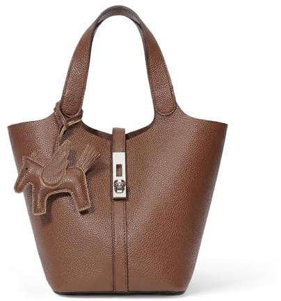 Kadynow Tragetasche für Damen, veganes Leder, Eimer-Geldbörse für Damen, Tragegriff oben, Handtasche, Schultertasche mit abnehmbarer kleiner Geldbörse, A3-1, Braun