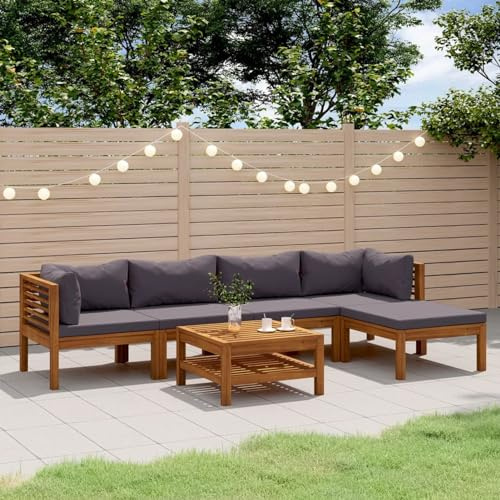 IKAYAA Lounge Set Holz, Ecklounge Outdoor, Gartenmöbel Set mit Kissen, Terrassenmöbel außen, Balkon Lounge Dunkelgrau, Loungemöbel Set für Balkon, Garten, 6-TLG Type 2