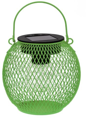 LED Solar Kugel-Laterne Metall Ø14 cm Mesh-Design | warm-weiß beleuchtet | Outdoor Gartenleuchte zum Hängen & Stellen | Solarbetrieben inkl. Akku | Deko-Lampe für Terrasse Balkon, Außenbereich (grün)