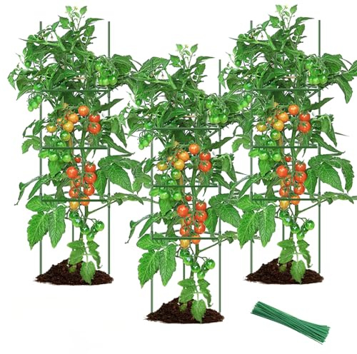 3 Stück Rankhilfe Tomaten, Tomatenrankturm mit 20 Kabelbinder, 30x30x130 cm, Rankgitter Kletterhilfe für Kletterpflanzen,Tomaten/Gurken,Rosen