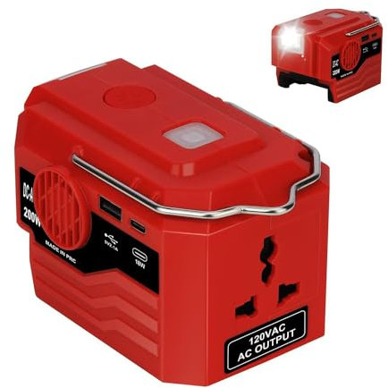 RGTTOTG AC220V 200W Power Inverter for Milwaukee M18 Battery, DC18V to AC 220V Battery Inverter, with AC Outlet & USB and Type-C Ports Portable outdoor inverter