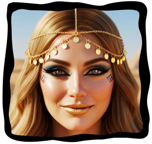 Reaky Pailletten-Haarkette, goldfarben, Boho-Stil, mehrlagige Haarkette, Haarschmuck für Damen